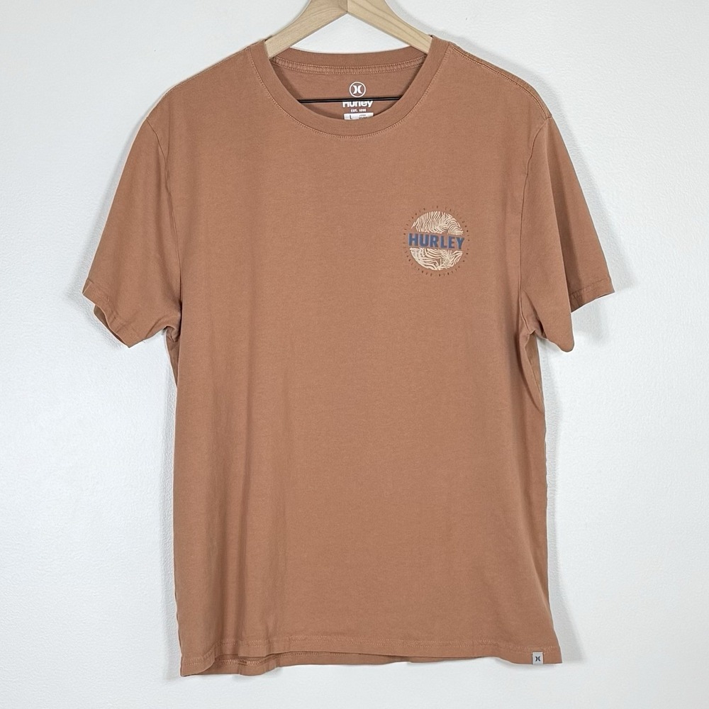 Hurley Mens Cotton Short Sleeve Graphic T Shirt L Brown Rust Logo California